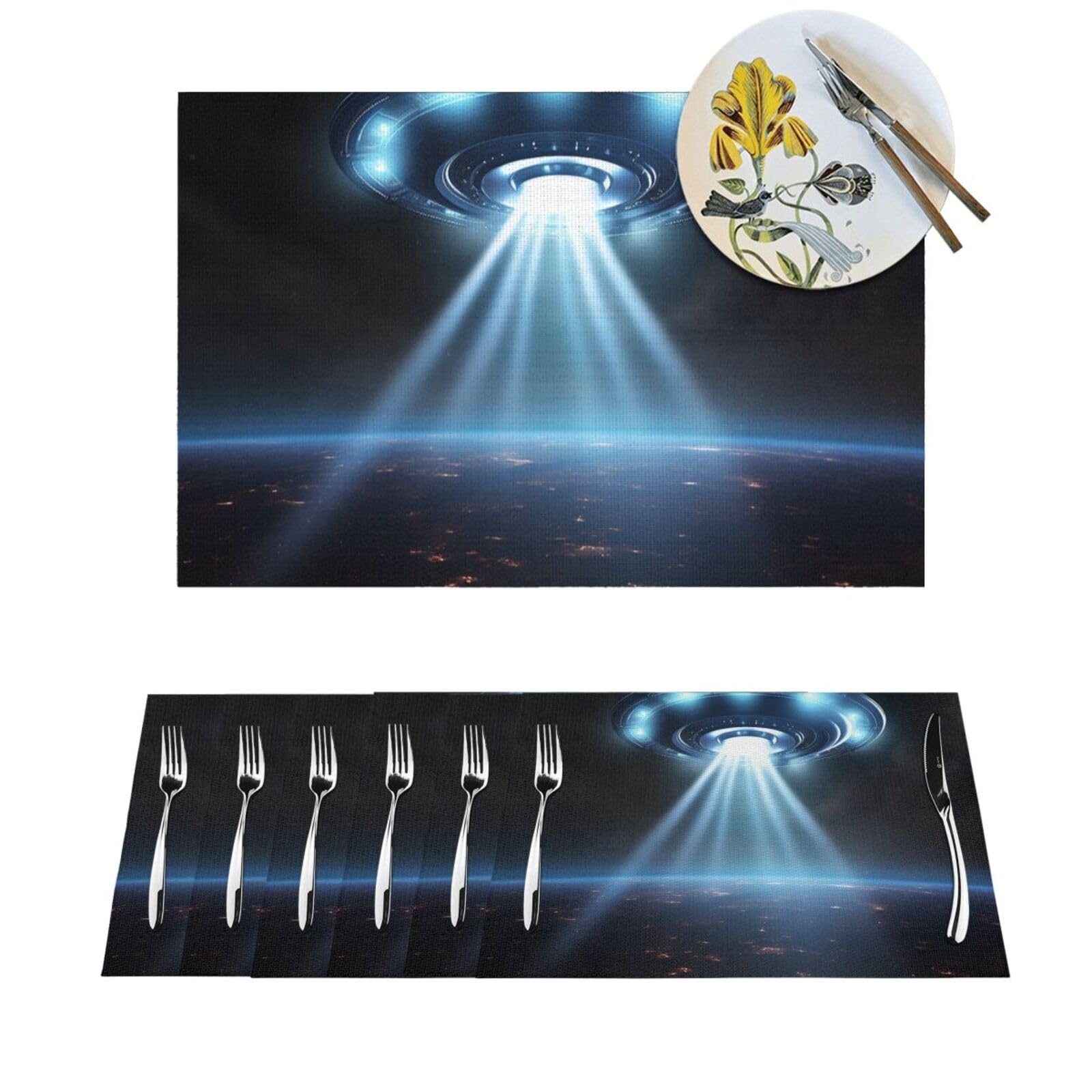 Sets de table antidérapants et thermorésistants en PVC motif vaisseau spatial