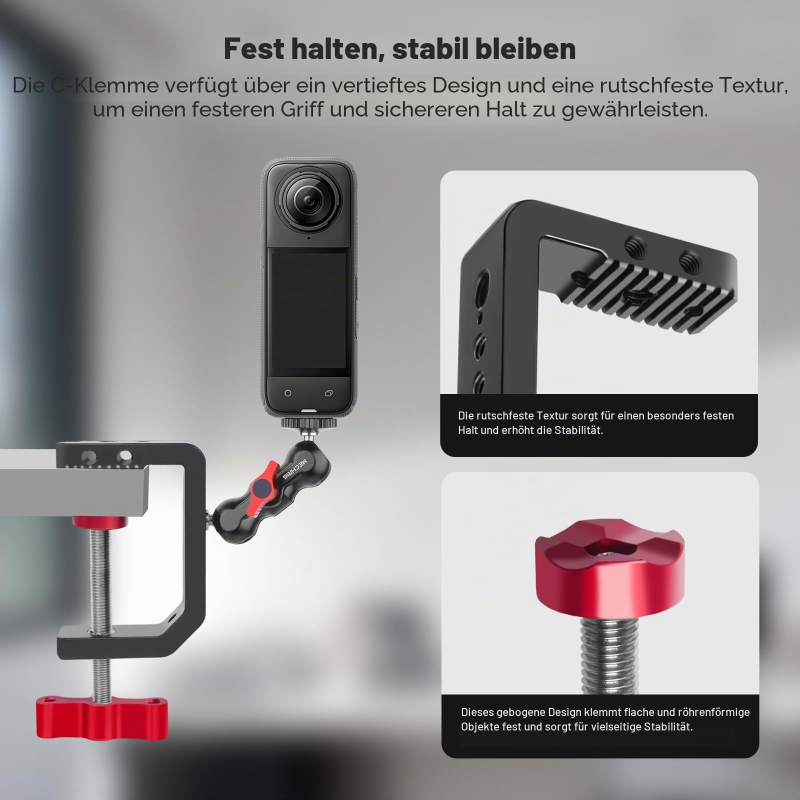 C-Klemme, Tischkamera-Halterung, Aluminium-Tisch-C-Klemme mit 0,6 cm (1/4 Zoll), 3/8 Zoll Gewinde, Desktop-DSLR-Halterung für Fotostudio-Videokamera, Lichtständer, Schreibtisch, Stangen