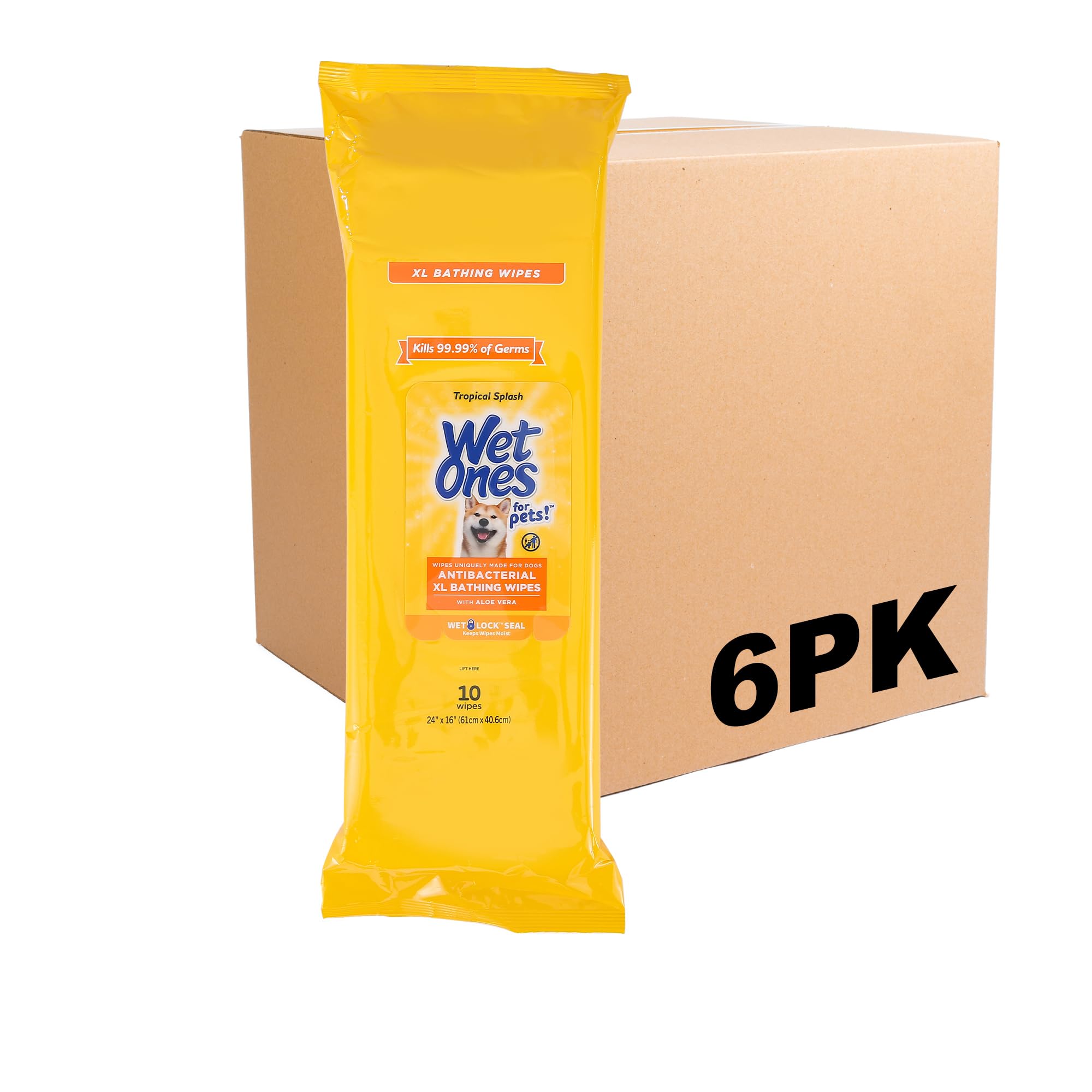 Wet Ones for Pets Multipurpose Dog Wipes with Aloe Vera, Tropical Splash Scent - Extra Large Pet Bathing Wipes with Wet Lock Seal for Dog Paws & All Over Use, 10 Count - 3 Pack