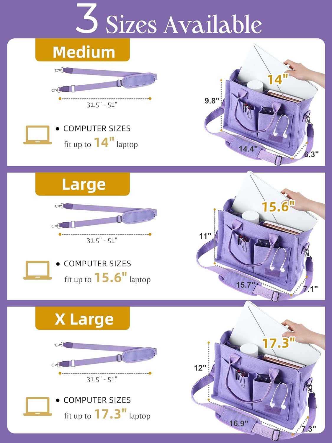 FIORETTO Canvas Tote Bag for Women with Zipper Closure & Individual Compartments for Work College for Teacher & Nurse - Image 6