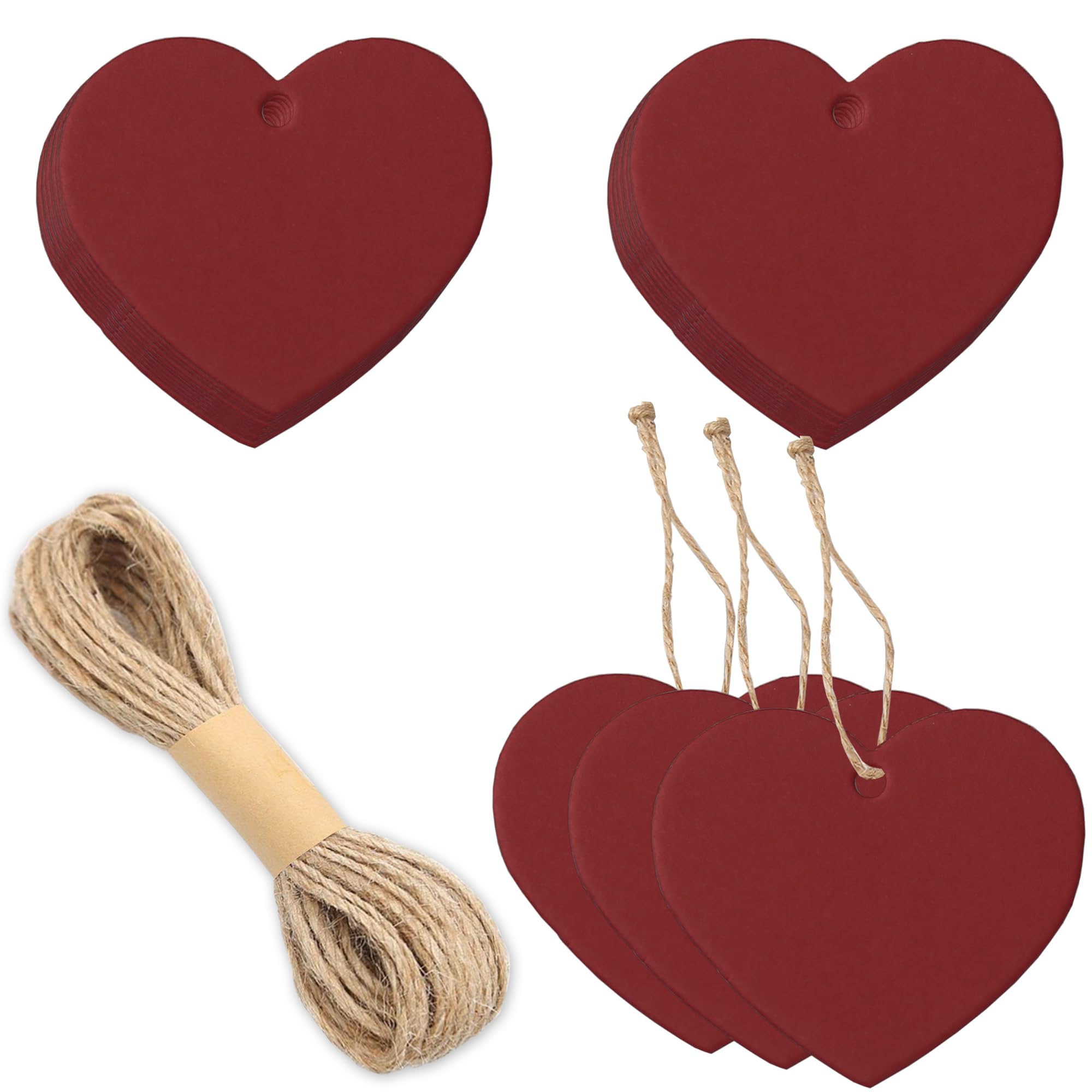 Potanro Gift Tags 120 PCS Present Tags Paper Price Tags Party Favor Gift Tags with String Attached for Wedding,Baby Shower,Bridal Shower (Red)