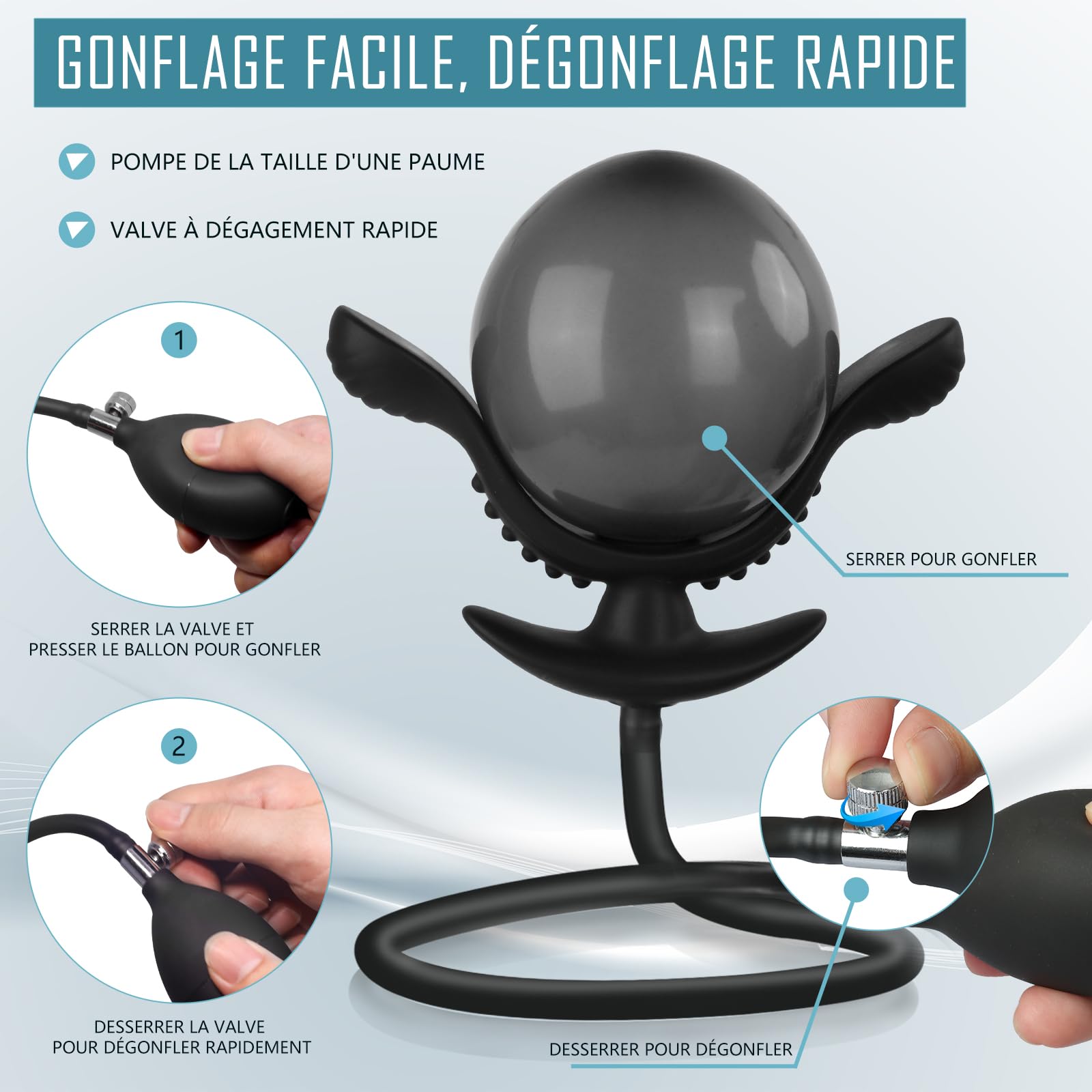 Plug Anal Gonflable en Silicone, Fleur avec Pompe Amovible – Grand Dilatateur Anal pour Stimulation de la Prostate, Sex Toy pour Hommes et Femmes