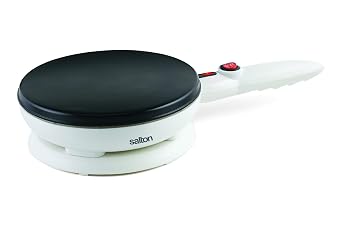 Salton Cordless Electric Crepe Maker With Bonus Batter Dish and Spatula with Non-Stick Cooking Surface, Automatic Temperature Control for 7.5" Crepes and Tortillas, Recipes Included, White CM1337