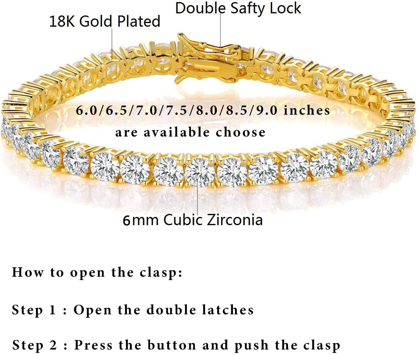MDFUN Tennis Bracelet for Women 3mm Cubic Zirconia 18K White Gold/Yellow Gold Plated - Image 6