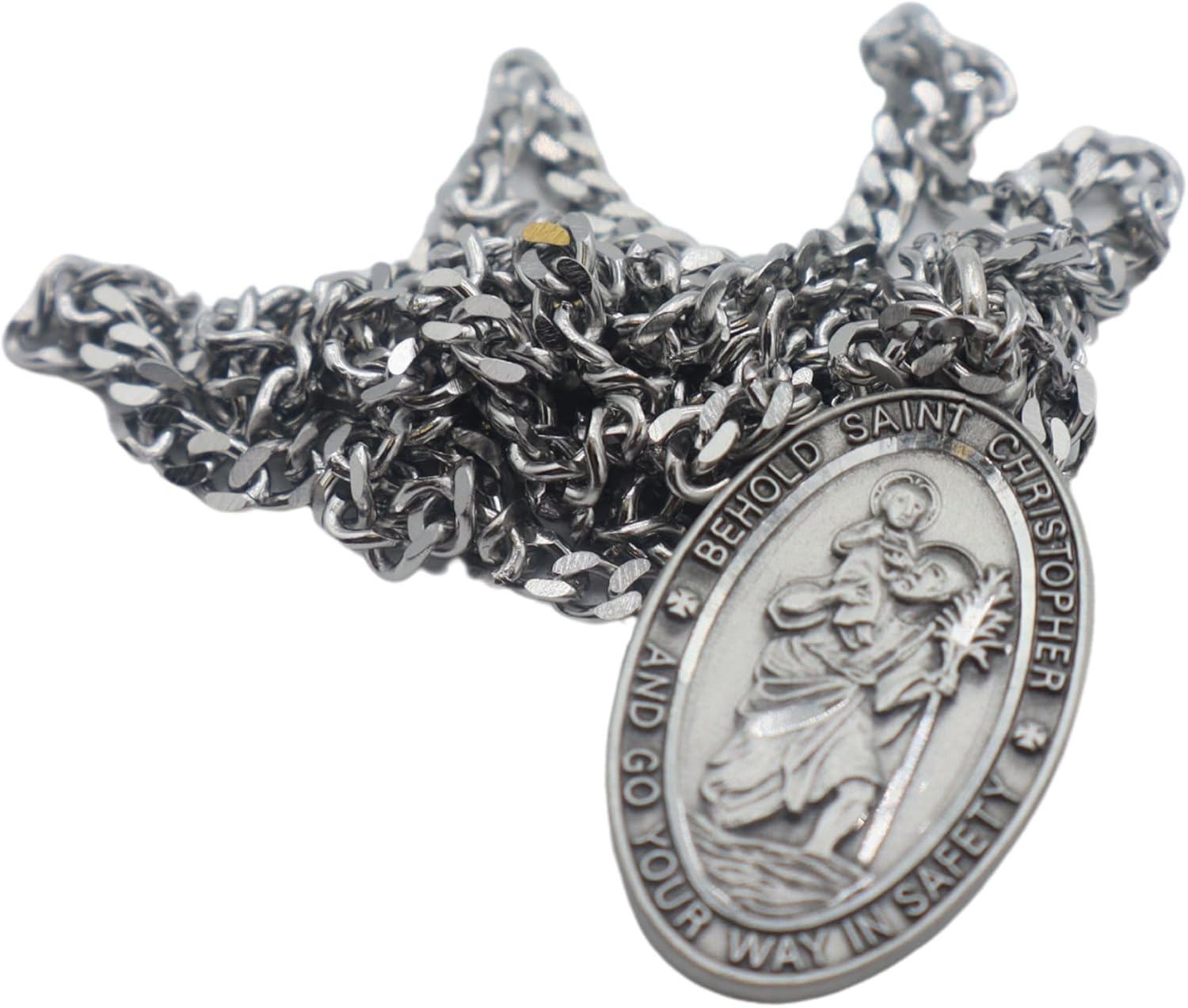 St. Christopher Pewter Medal on Stainless Steel Chain with Laminated Prayer Card | Catholic Safe Travels Pendant - Image 7