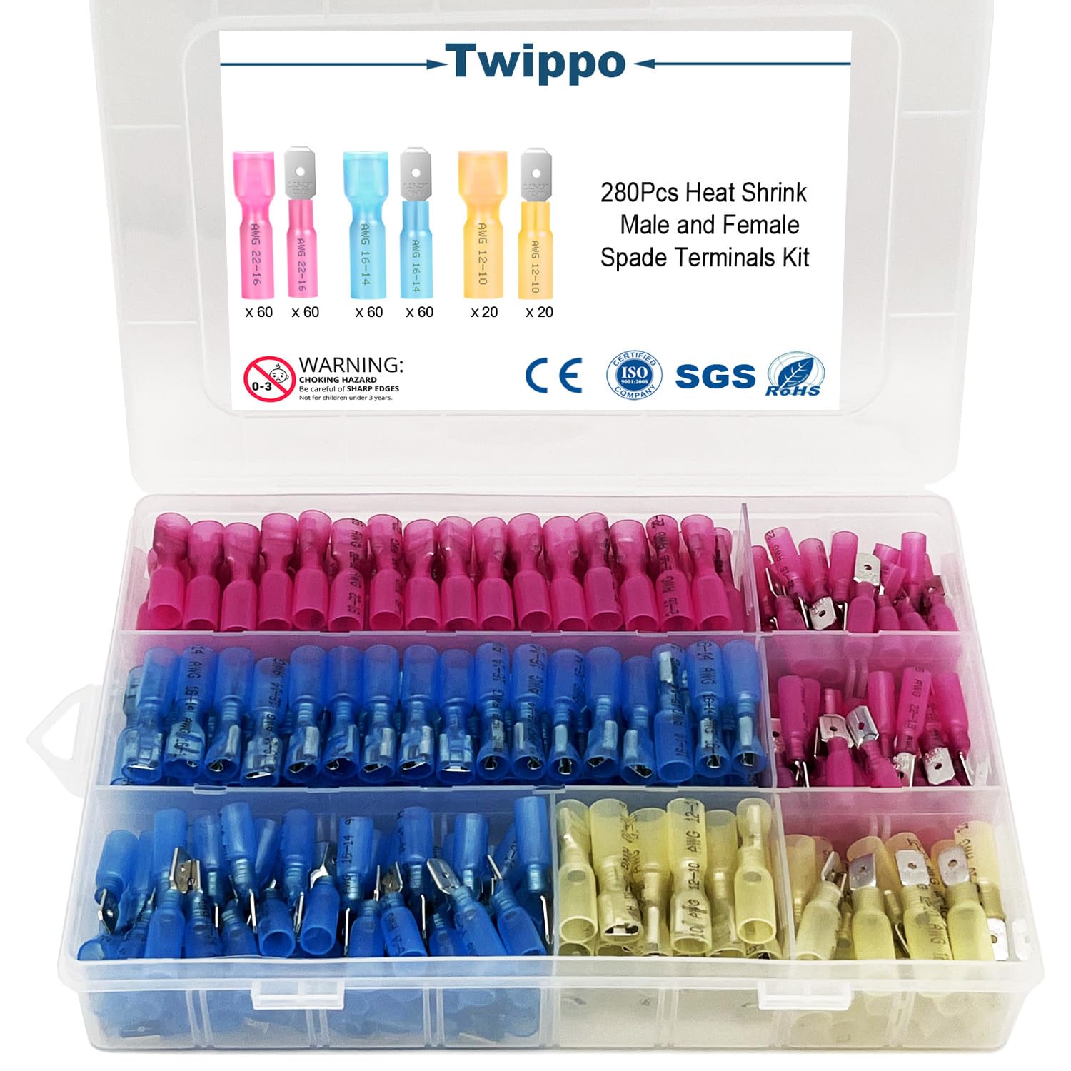 550Pcs Waterproof Heat Shrink Wire Connectors Kit, Automotive Electrical Connector Terminals Kit, Butt Fork Ring and Spade Crimp Connectors Assortment (22-10AWG)