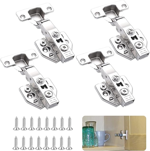 Cabinet Door Hinges, Kitchen Soft Close Cupboard Hinges Reusable Wardrobe Hinges, 35mm 105 Degree Stainless Steel Cabinet Hinges Full Overlay Suitable for Kitchen Bedroom Bathroom (4 Pieces)
