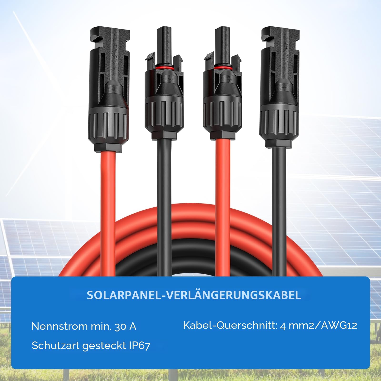 Verlängerung 4MM² 2Meter, Solarkabel 4mm2 Solarstecker Solarkable Verlängerungskabel, pv Kabel 4mm2, IP67 Photovoltaik Kabel Stecker