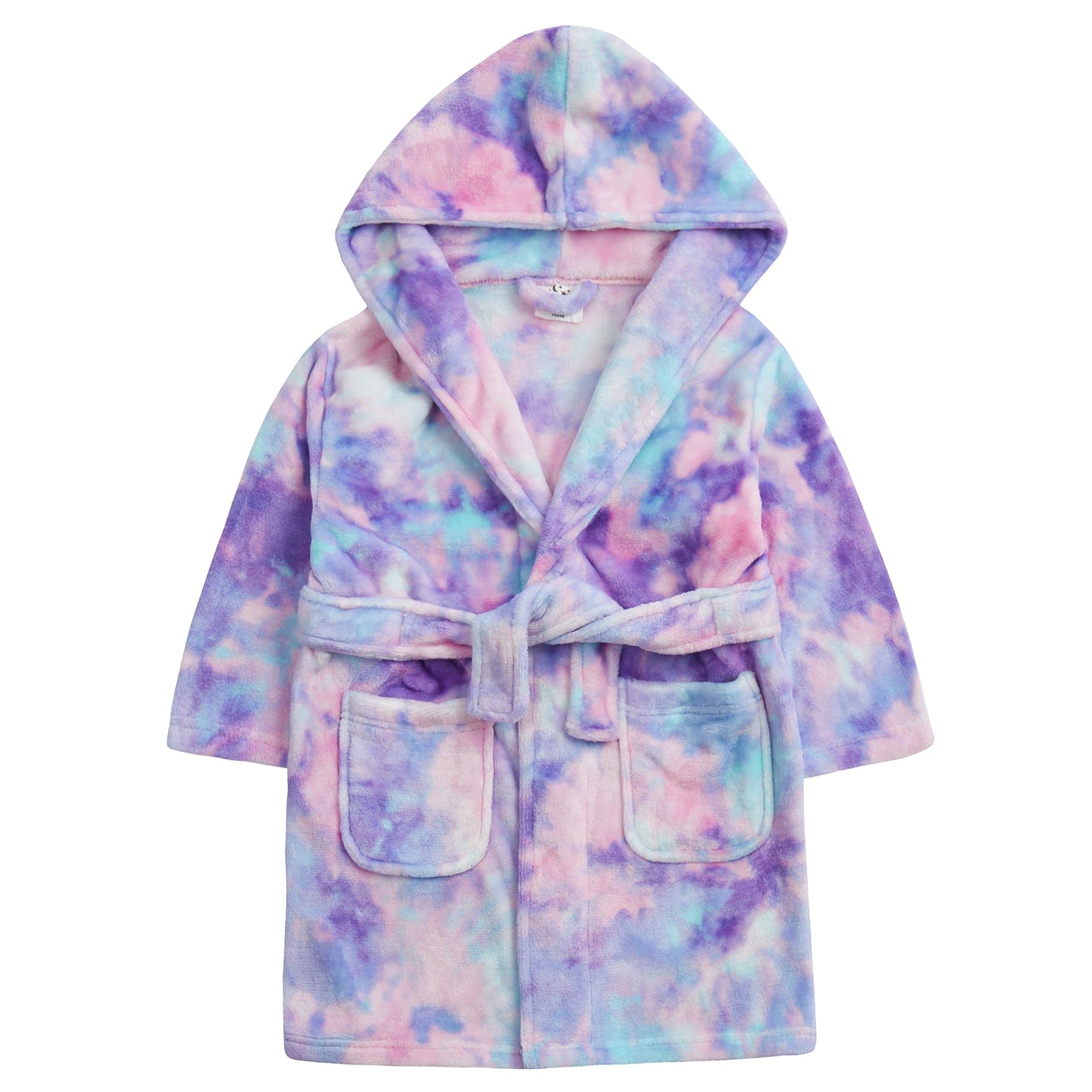 Evotex Trading Girls/Childrens Multicoloured Tie Dye Hooded Fleece Kids Robe Dressing Gown Age 3/4 Years