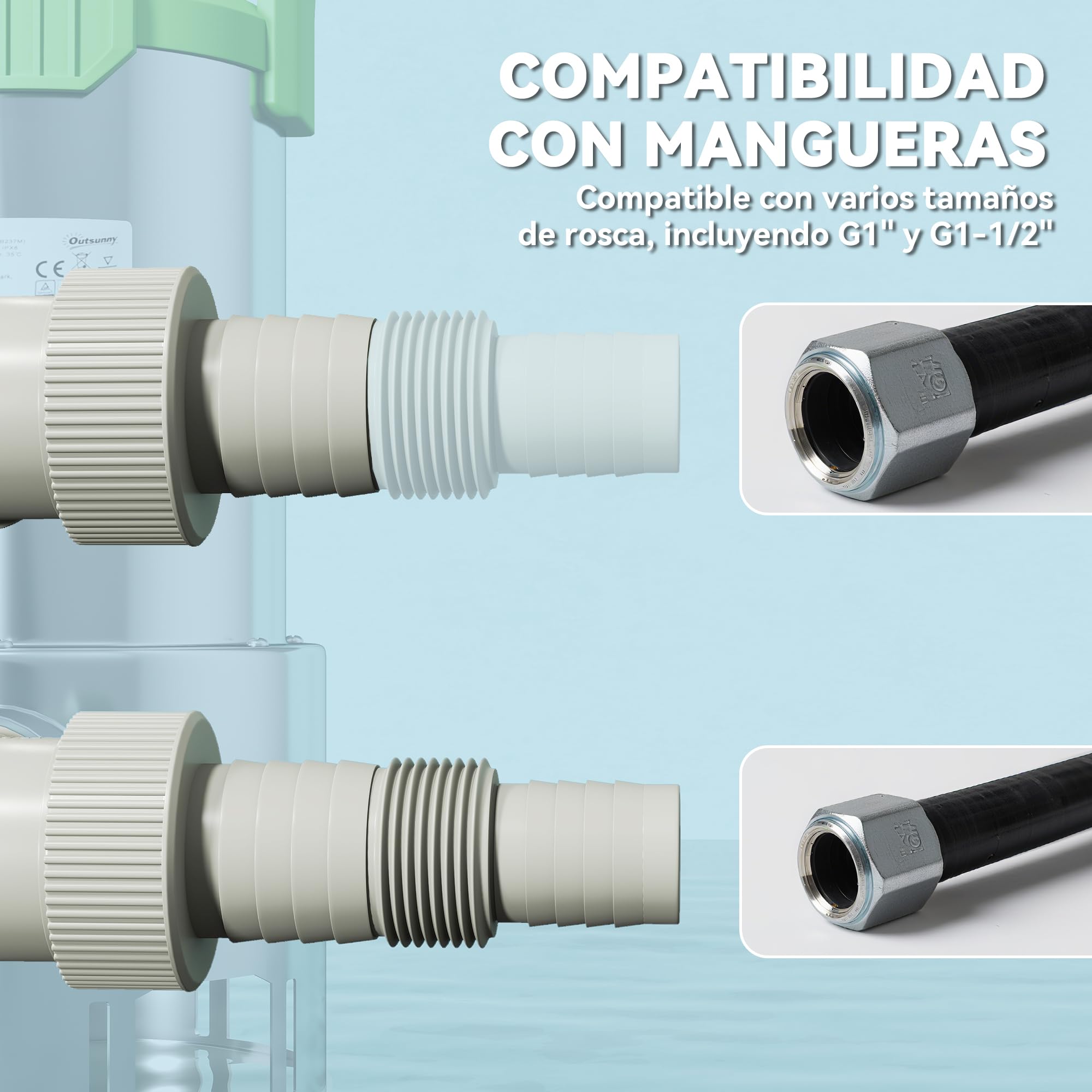 Outsunny Bomba Sumergible Aguas Residuales 1100W 18000 l/h con Interruptor Flotador