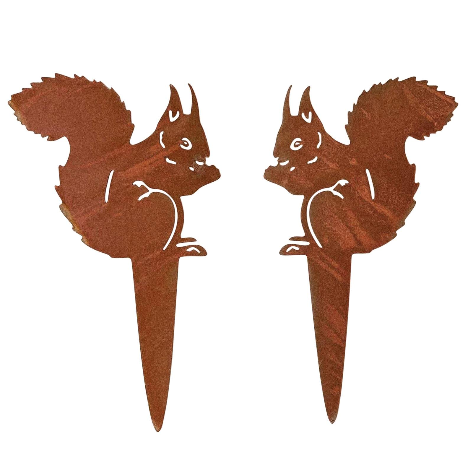 Yatihugy Metal Squirrel Yard Art With Rusty Patina - Steel Silhouette Sculpture for Tree, Home Garden Outdoor Decor