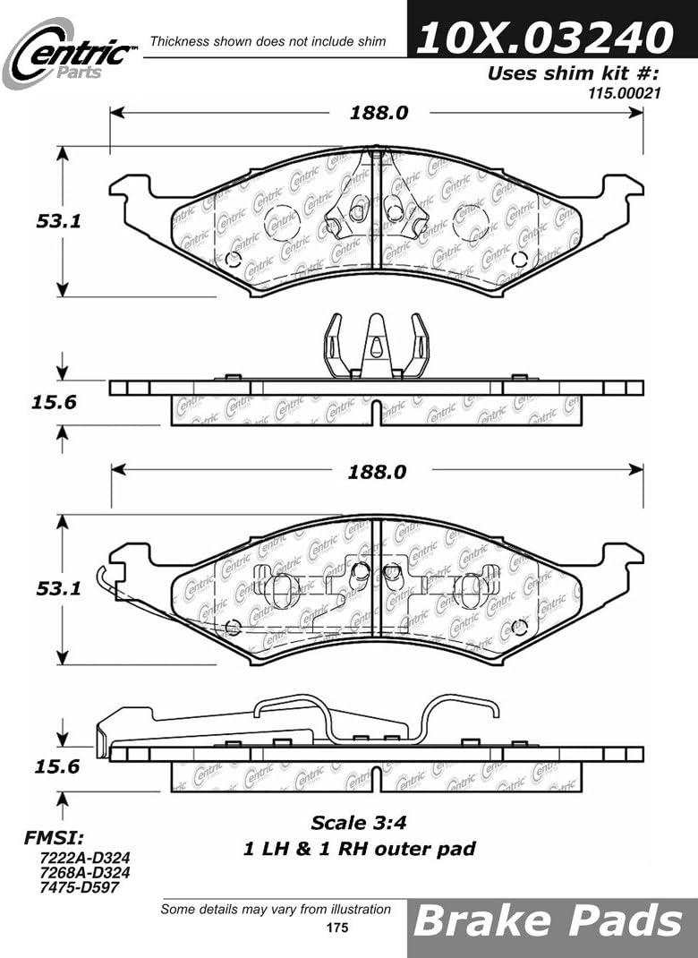 Centric 102.03240 C Tek Semi Metallic Brake Pads with Shims