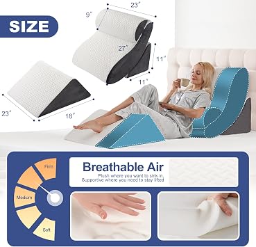 4PCS Orthopedic Bed Wedge Pillow Set for Sleeping, Post Surgery Foam Support Pillows for Back, Neck and Leg Pain Relief, Adjustable Triangle Pillow Acid Reflux, GERD & Snoring Recovery, White Grey