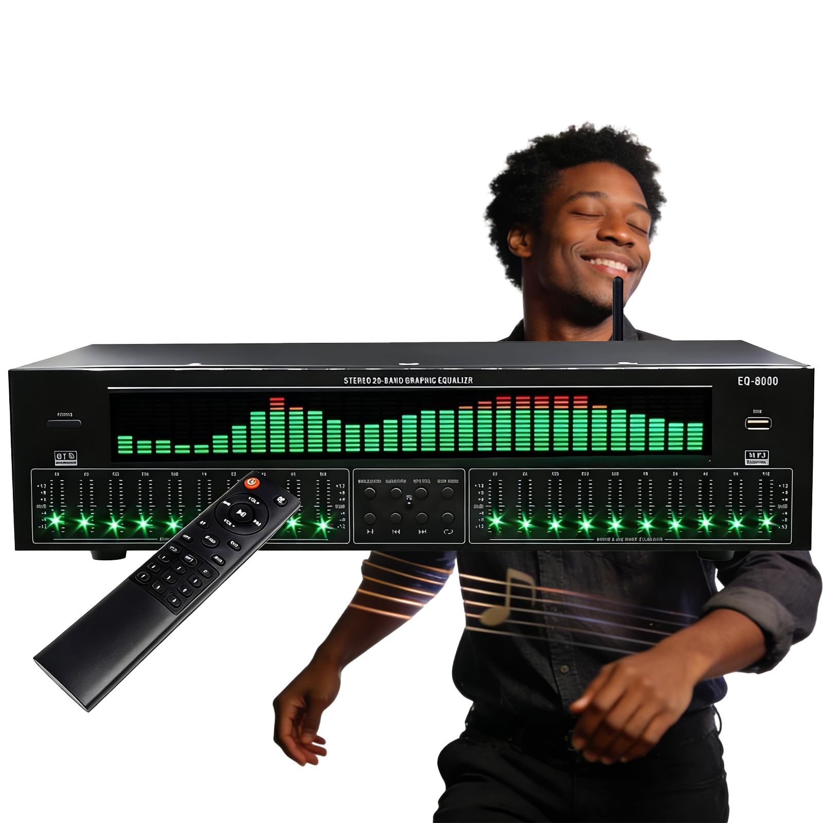 AVSMGP Hi-Fi Stereo Grafik Equalizer, 31 Band Digital Equalizer- Inklusive 12 Rhythmus-Patterns– LED Spektrumanzeige Für Musik & Rhythmus Für Heim-Audio-Systeme