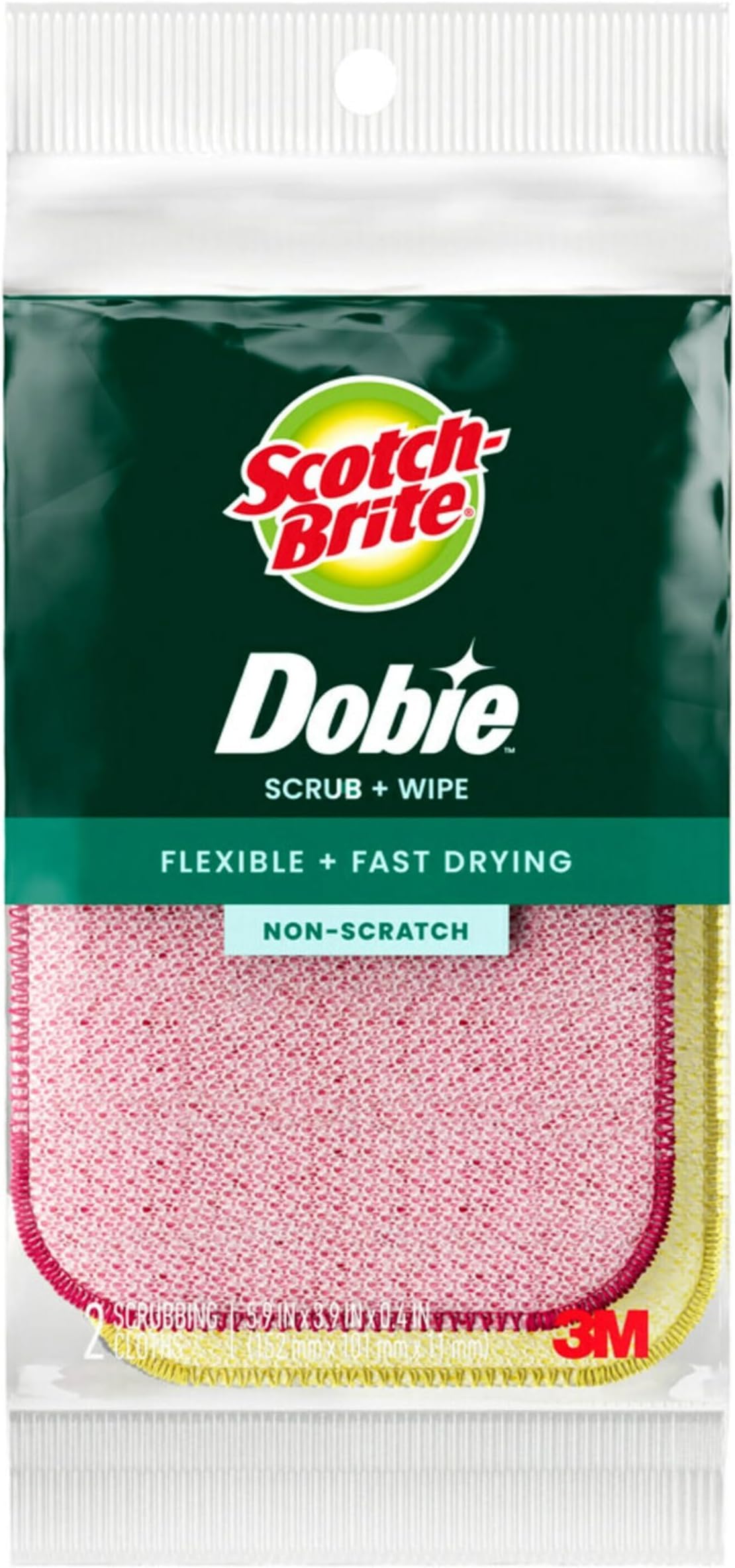 Scotch-Brite Dobie Scrub & Wipe Cloths,Sponge Cloths for Cleaning Kitchen,Bathroom,and Household,Dobie Scrub and Wipe Cloth Absorbs-and Doesn't Scratch,2 Cleaning-Cloths,(Pack of 12)