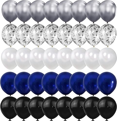 Miniatura 8 de 100 globos de color verde, plateado, negro y blanco, cromados, metálicos y globos de confeti para decoraciones de graduación, cumpleaños, baby