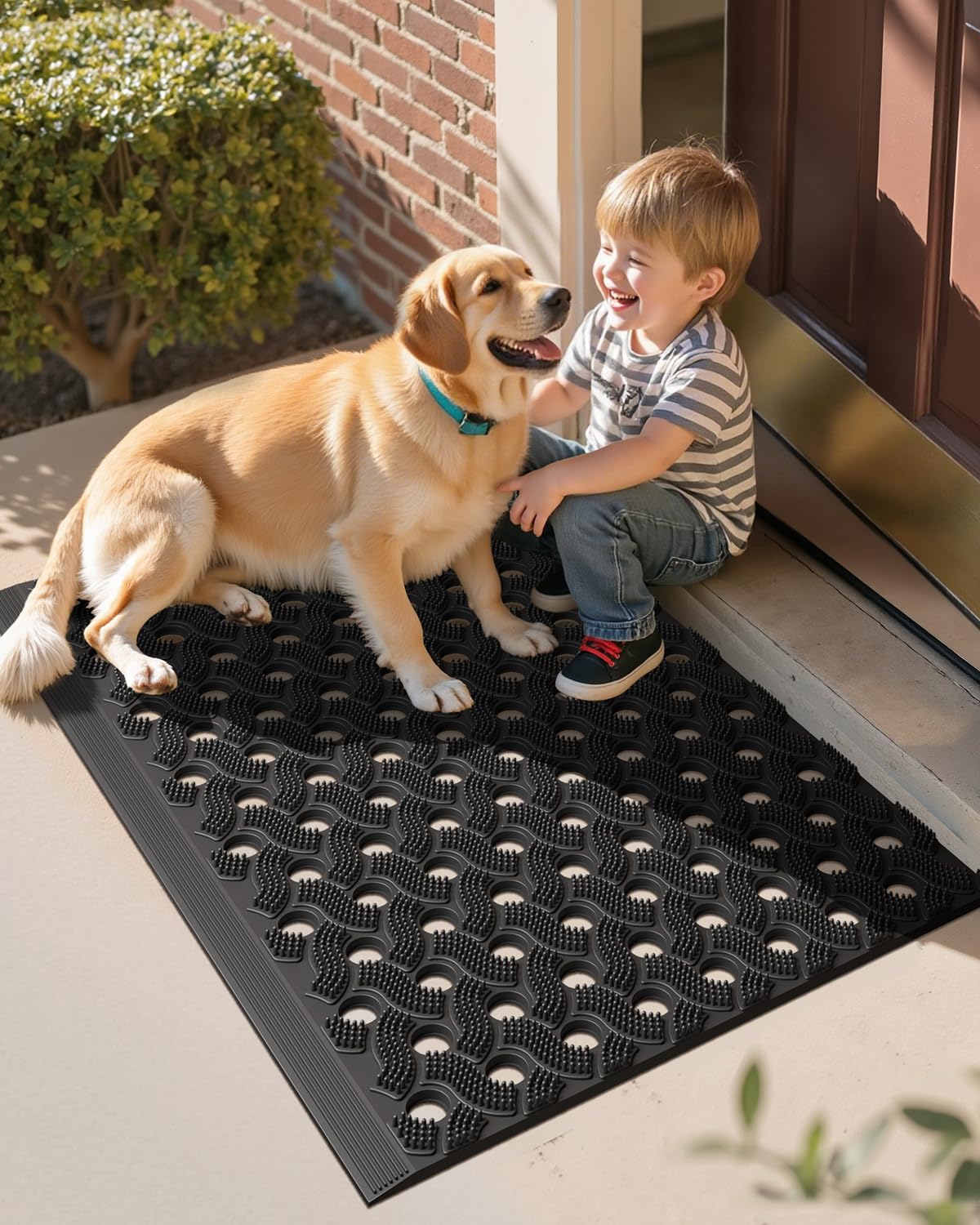 COLOR&GEOMETRY Zerbino Esterno in TPE Ultra Resistente alle Intemperie, Tappeto Ingresso Esterno Antiscivolo con Connettori, Impermeabile ed Ecologico, Intensivo per Porta, Giardino, 43x75 cm, Nero