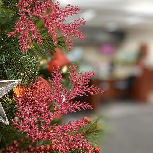Miniatura 4 de Pectt 10 púas artificiales de hojas de Navidad, ramas de árbol de imitación doradas, adorno de árbol de Navidad, espray de hojas con purpurina para