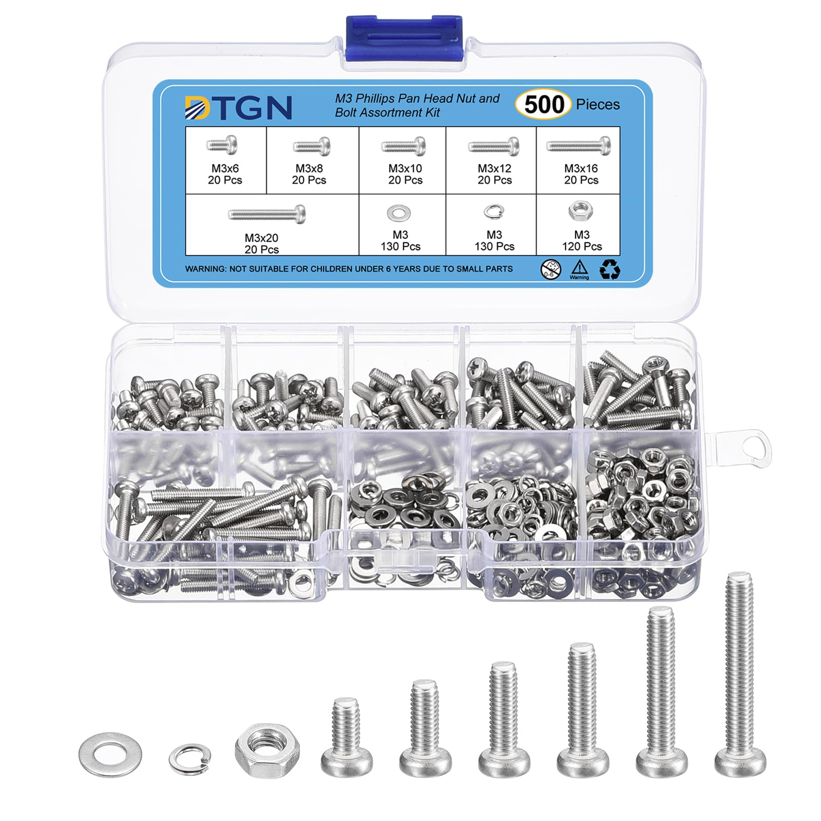 DTGN 500Pcs M3 Phillips Pan Head Machine Screw Kit, Stainless Steel, Furniture, Precision Machinery, Electronics