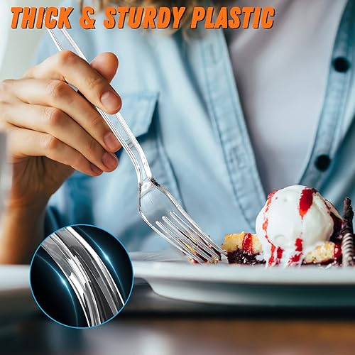 Miniatura 4 de Dipoo Tenedores de plástico transparente de 7.1 pulgadas, resistentes al calor y sin BPA, cubiertos de plástico sólido y duradero, tenedores