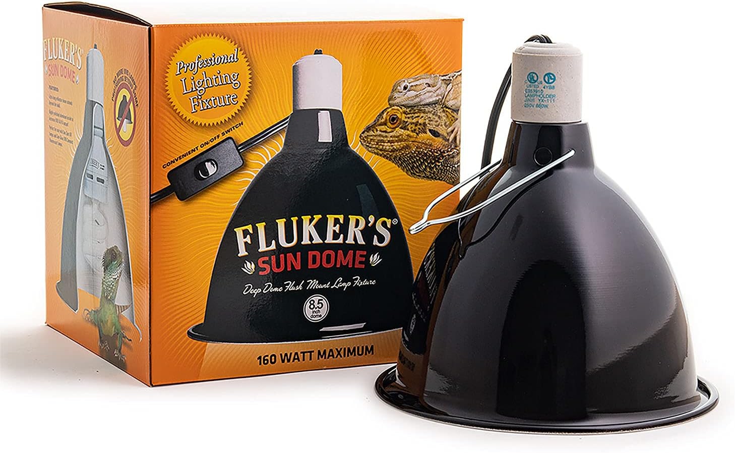 Fluker's Sun Dome Reptile Lamp - Deep Dome Flush Mount Light Fixture, 8.5 Inches,Black