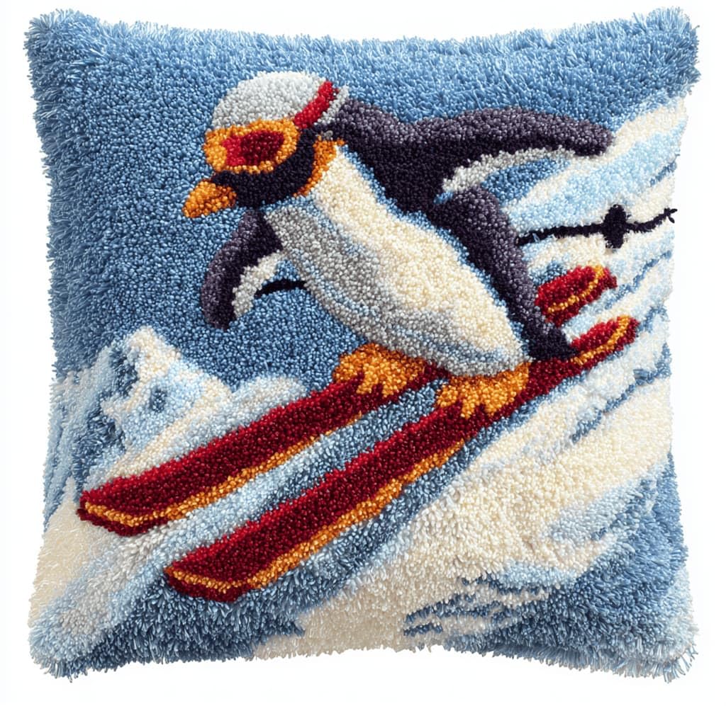 Beginner Latch Hook Cushion Kit,Penguin Decor Pillow Cover 43X43Cm