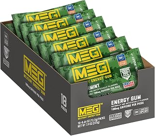 MEG (Military Energy Gum) - Spearmint | Enhance Your Physical Performance with 100mg of Caffeine Per Piece, Ultimate Boost for Workouts, Alternative to Caffeinated Drinks | NSF for Sport® Certified - Pack of 18