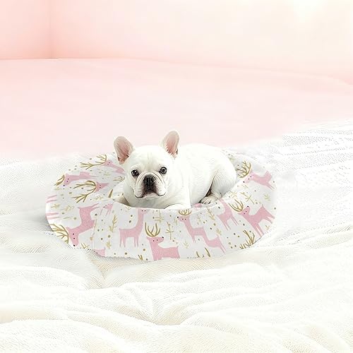 Miniatura 2 de KLL Pink Gold Christmas Elk Donut Cuddler Pet Cat Beds fluffier Puppy Beds for Extra Small Size Pets Supplies Camas para mascotas Grandes