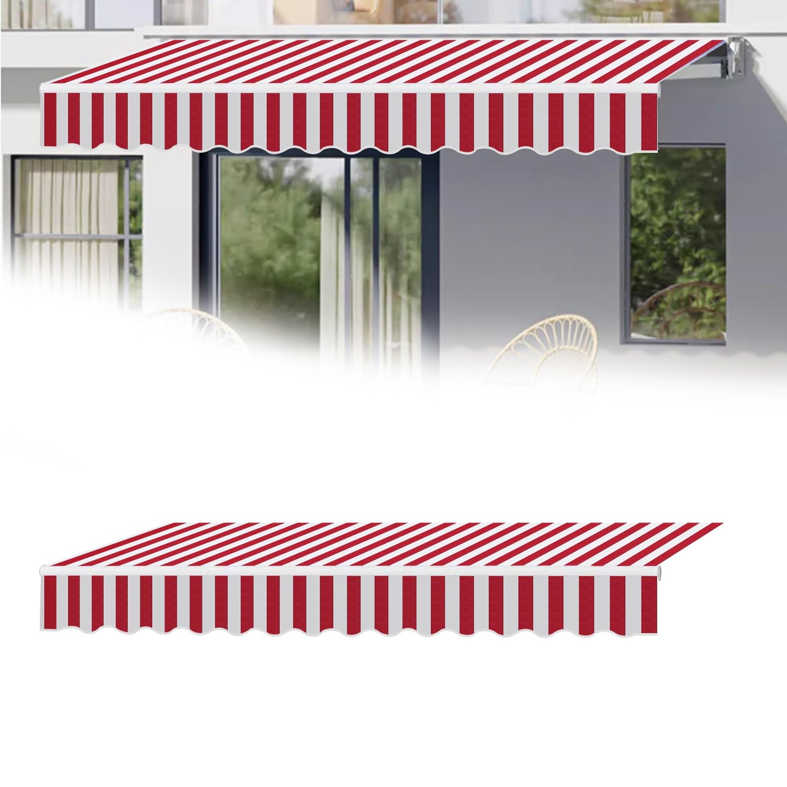 Baldacchino retrattile per patio, impermeabile, per esterni, veranda, casa e uso commerciale (strisce rosse, 3,4 x 3 m)