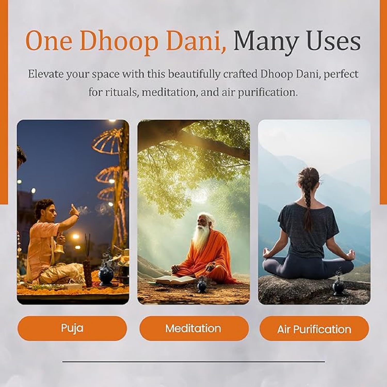 Dhoop Dani with 2 Sambrani Cups | Dhoop Stand for Pooja | Handcrafted Sambrani Dhoop Holder & Incense Burner | Loban Burner, Kapoor Dani for Puja | Incense Holder | Brass Dhoop Dani