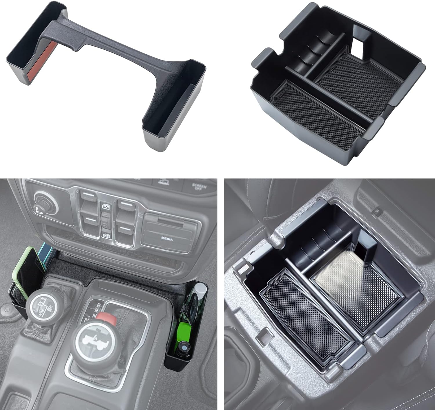 JKCOVER Center Console Gear Shift Organizer Tray and Armrest Organizer Tray Compatible with Jeep Wrangler JL/JLU 2018 2019 2020 2021 2022 and Gladiator JT Truck 2020 2021 2022 Organizer Accessories