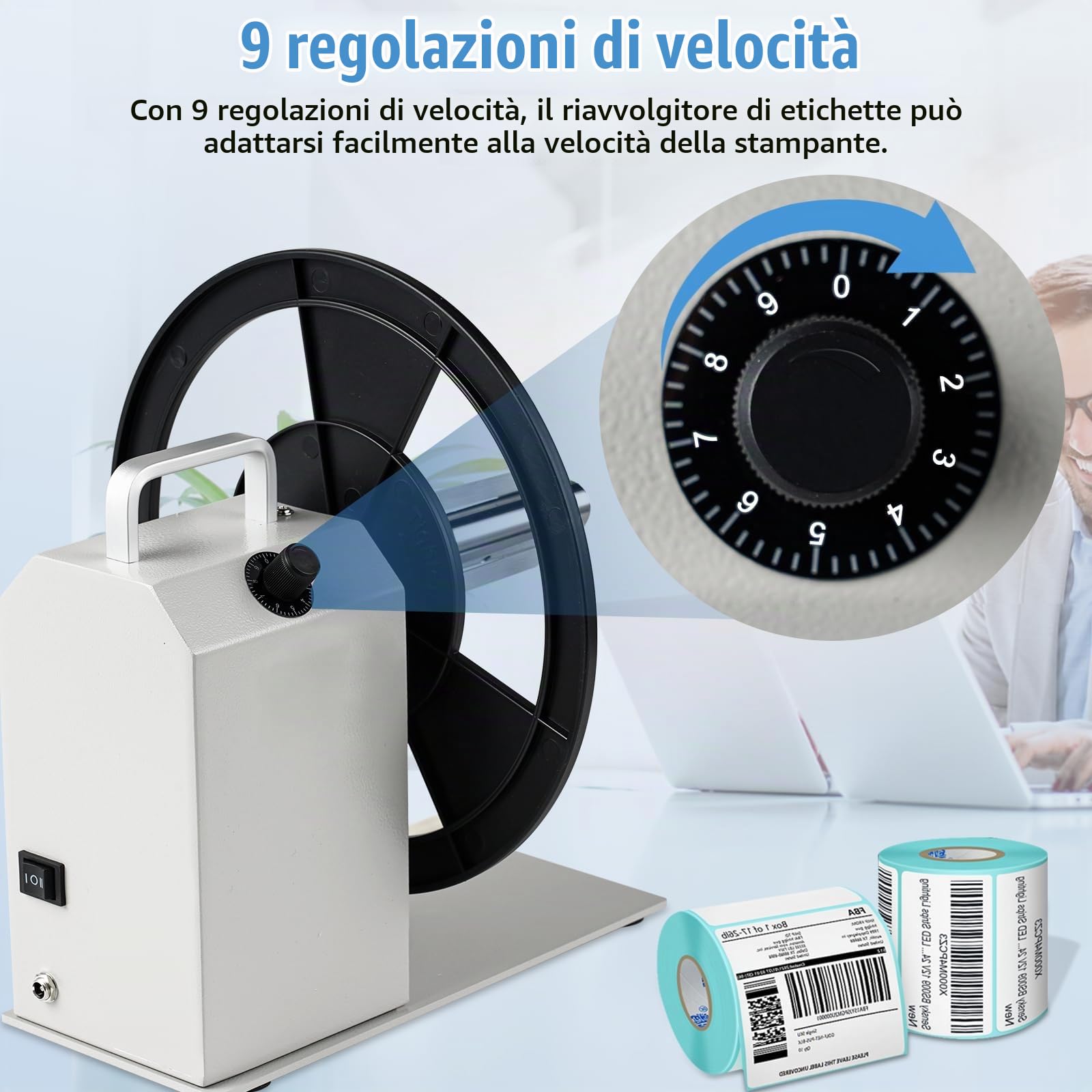YUCHENGTECH Etichetta Riavvolgitore Diametro 230mm Riavvolgitore Automatico di Etichette 1/1.5/3 nel Nucleo Interno Avvolgitore Etichette Bidirezionale Velocità Regolabile da 1-10 pollici/s | 1/1.5/3 nel Nucleo Interno Avvolgitore Etichette Bidirezionale