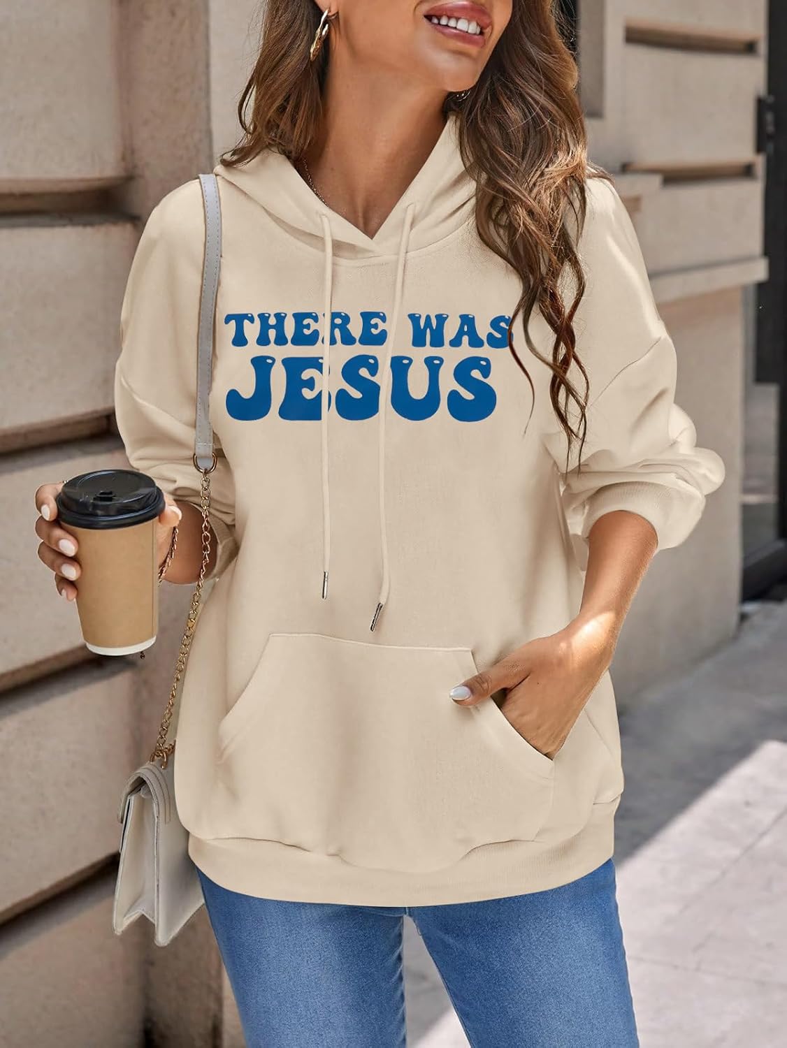 ALLTB There Was Jesus Hoodie Women Christian Sweatshirt Religious Faith Sayings Sweater Bible Verse Pullover Tops - Image 2