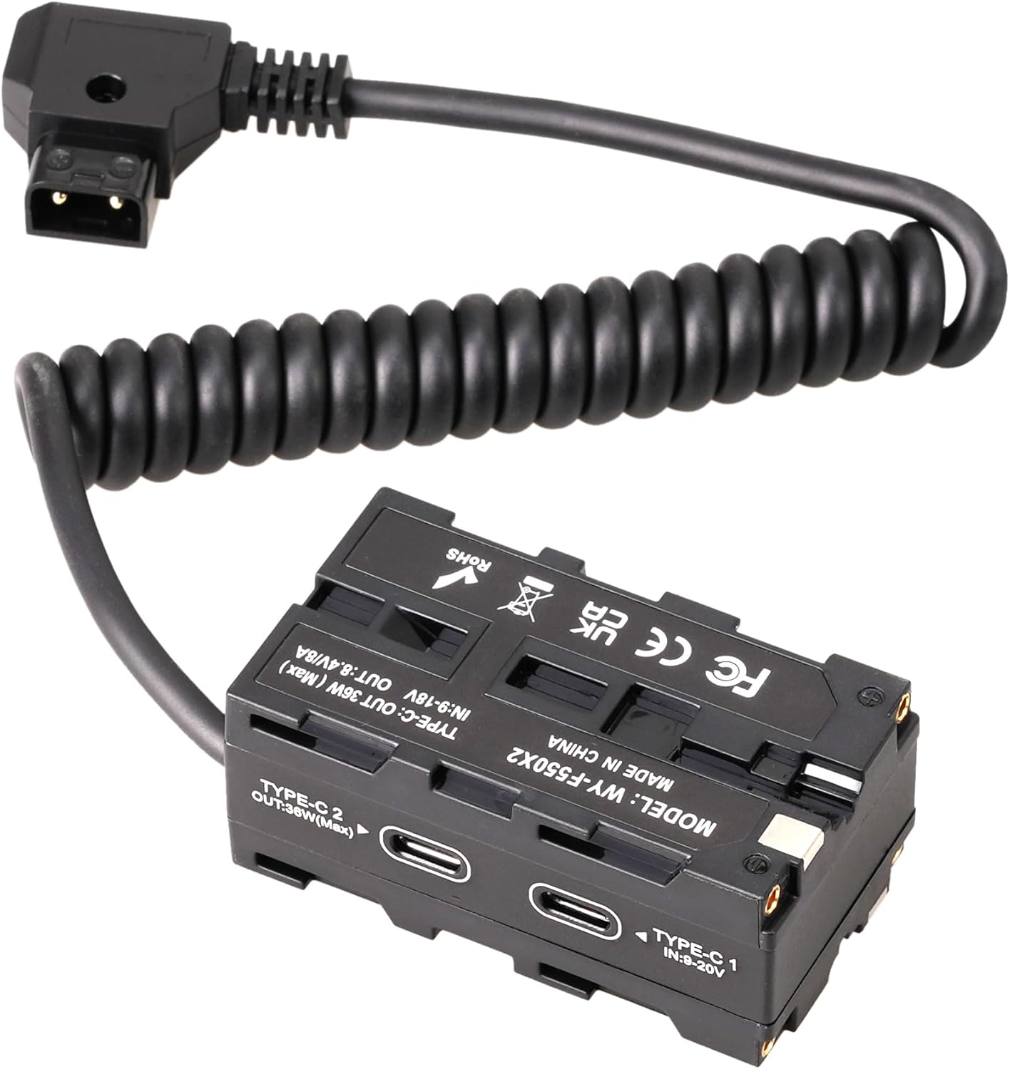 Hersmay Decoded NP-F550 Dummy Battery with USB Type C Power Cable Adapter,NP-F570/F750/F960/F970 for Sony Camera Camcorder Broadcast LED Light Monitor Atomos Ninja/Shinobi Video Transmitter BMPCC