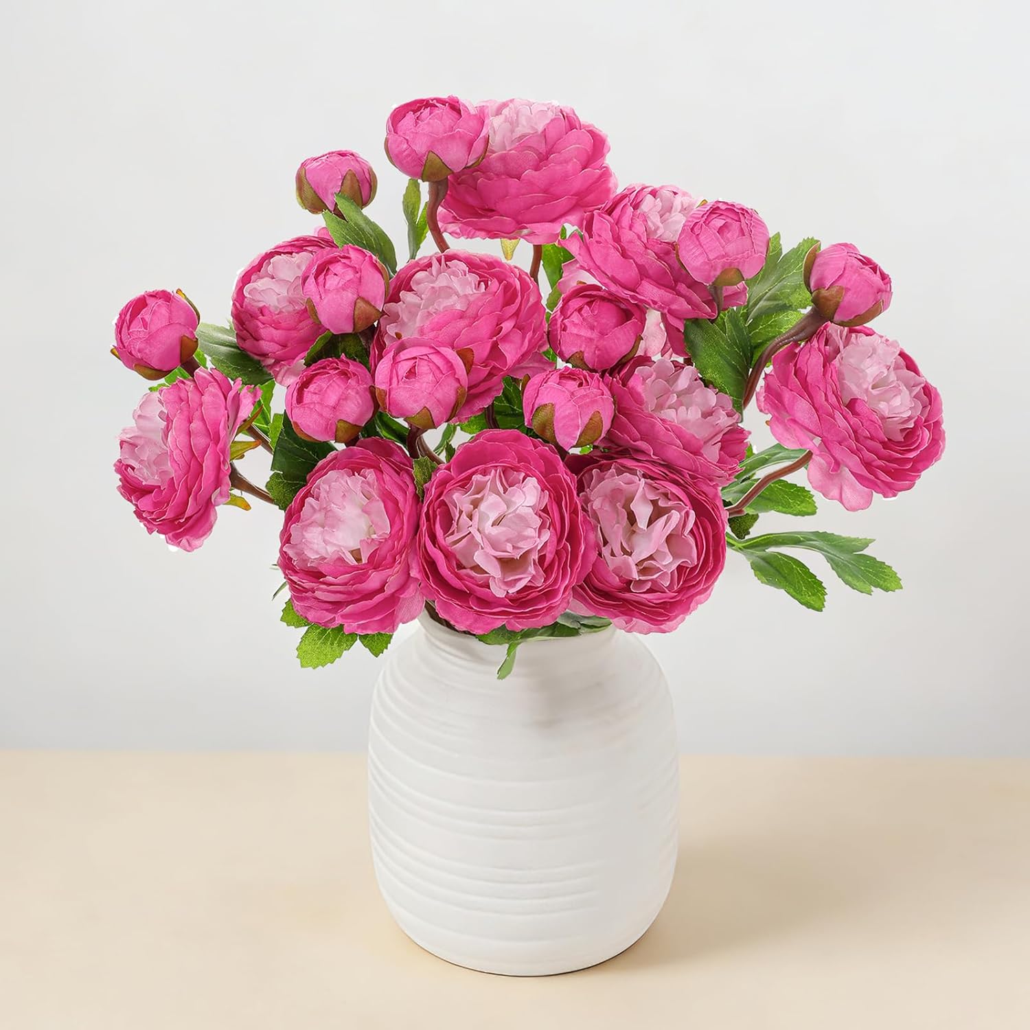 10Pcs 20Heads Peonies Artificial Flowers, Realistic Artificial Silk Ranunculus Flowers with Bendable Stems for Floral Bouquets Centerpieces Home Table Wedding Party Decor (Purple Red)