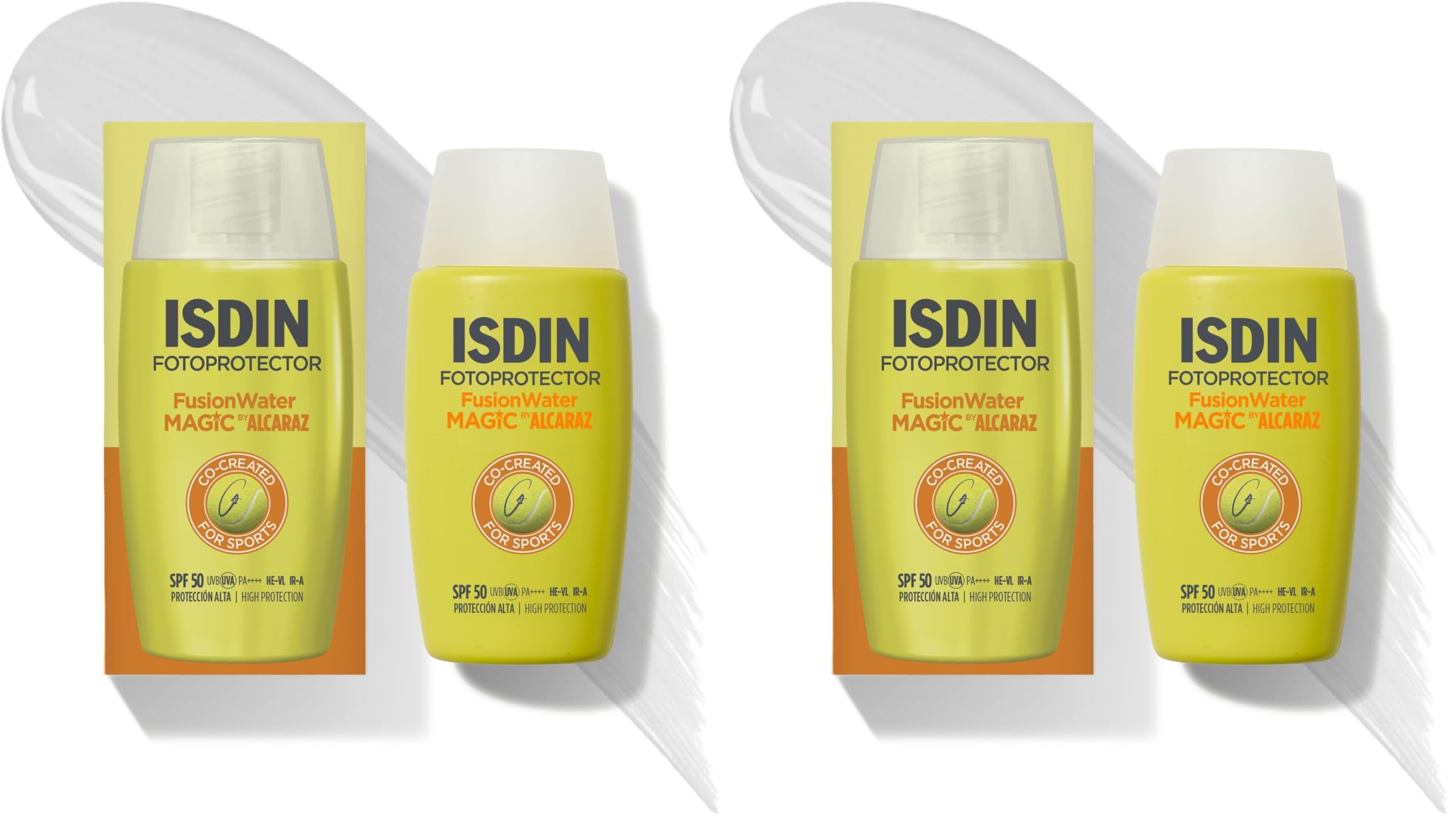 ISDIN Fusion Water MAGIC by Alcaraz SPF 50 (50 ml) | Crème Solaire Visage Résistante à la Transpiration | Idéale pour les Sportifs | Texture Ultra-Légère à Effet Rafraîchissant (Lot de 2)
