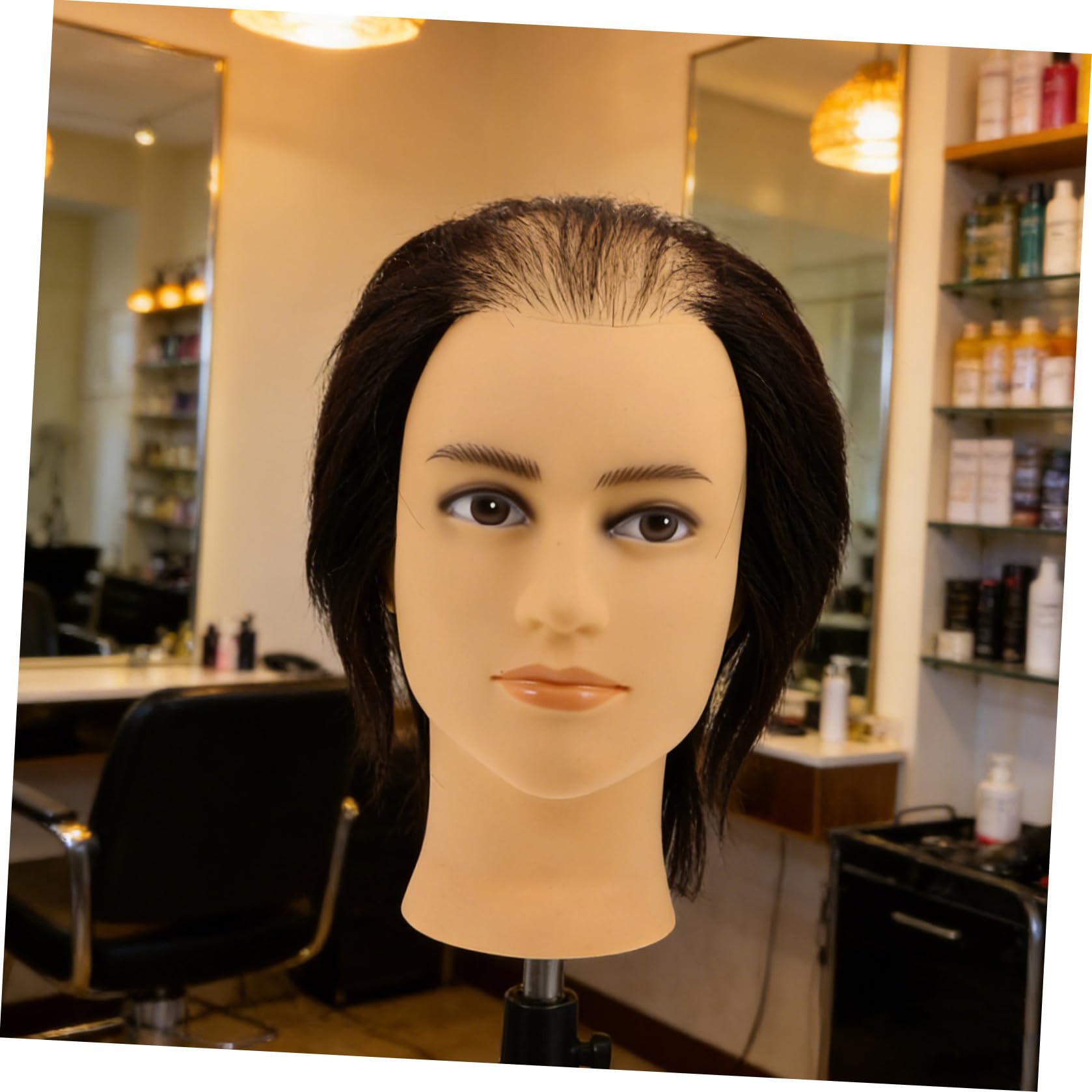 Frisierkopf aus Pvc Schwarz Multifunktionales Übungskopf Modell mit Widerstandsfähigen Strähnen für Anfänger Friseure Friseurschulen und Friseursalon