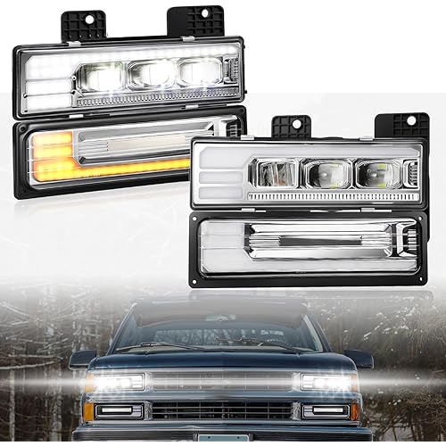 Partsam LED Headlights Assembly DOT Approved with DRL Sequential Turn Signal High/Low Beam Start Animation Lights Chrome Replacement for OBS Truck Silverado C/K 1500/2500/3500 88-98, 6500K 12V IP67