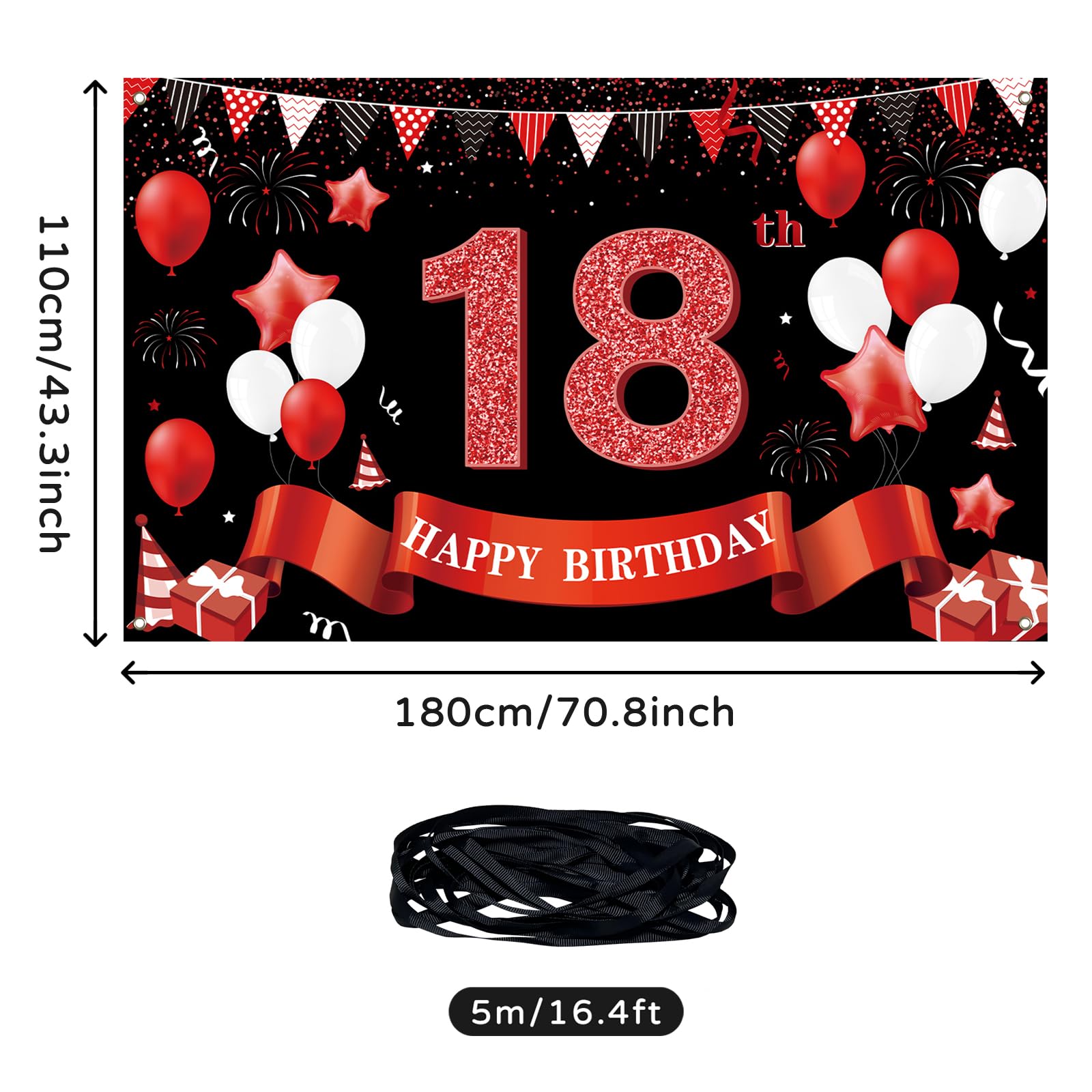 thumbnail: 18e Verjaardag Banner - Extra Grote Stoffen Achtergrond 185x110 Cm | Groen Met Goud | Herbruikbaar