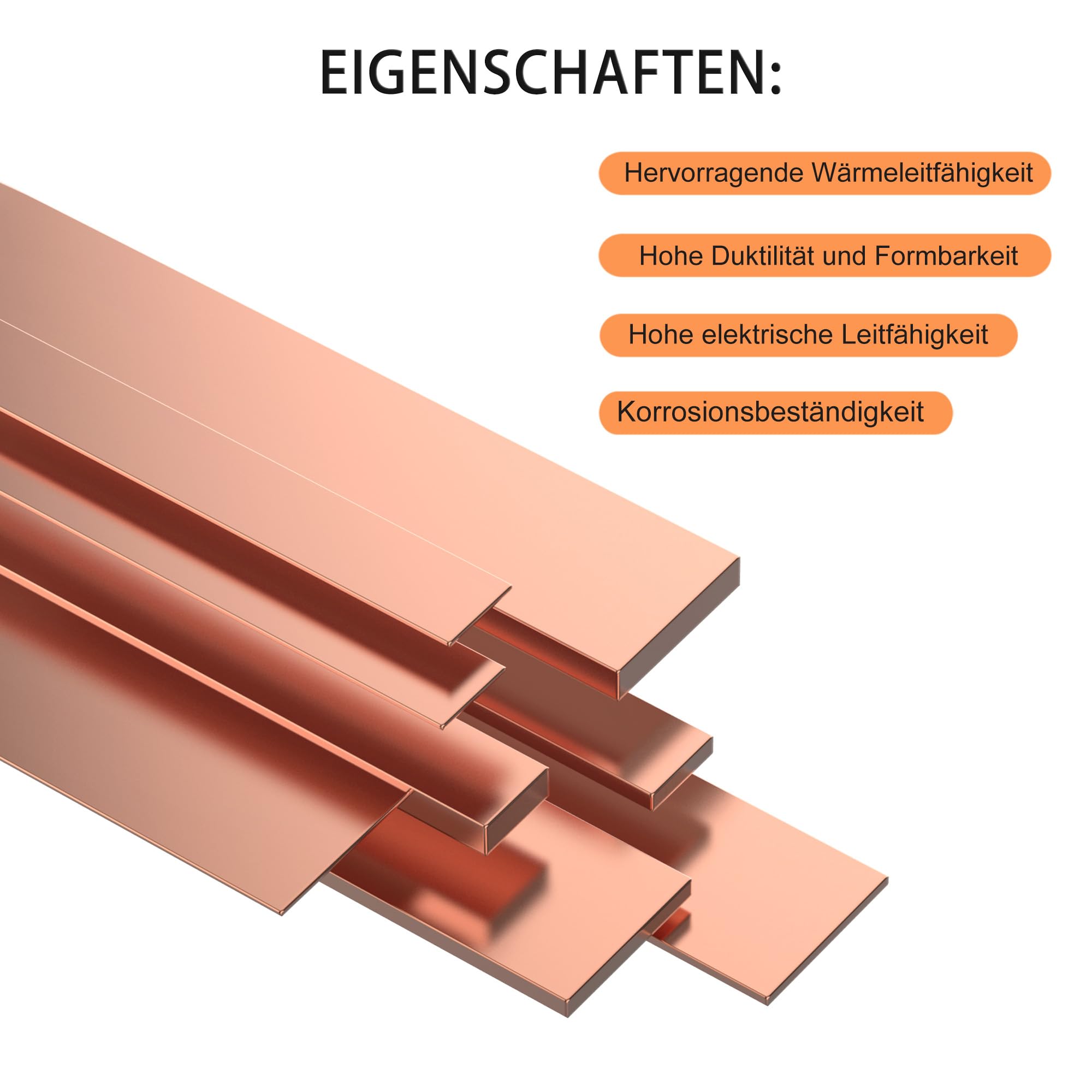 Metall Kupferplatte, 1 Stück Kupferflache Stangenplatte 254mm x 25mm x 6mm, 99.9% T2 Reiner Kupferblech für Bastelarbeiten, Elektrische Reparaturen und Verschiedene DIY