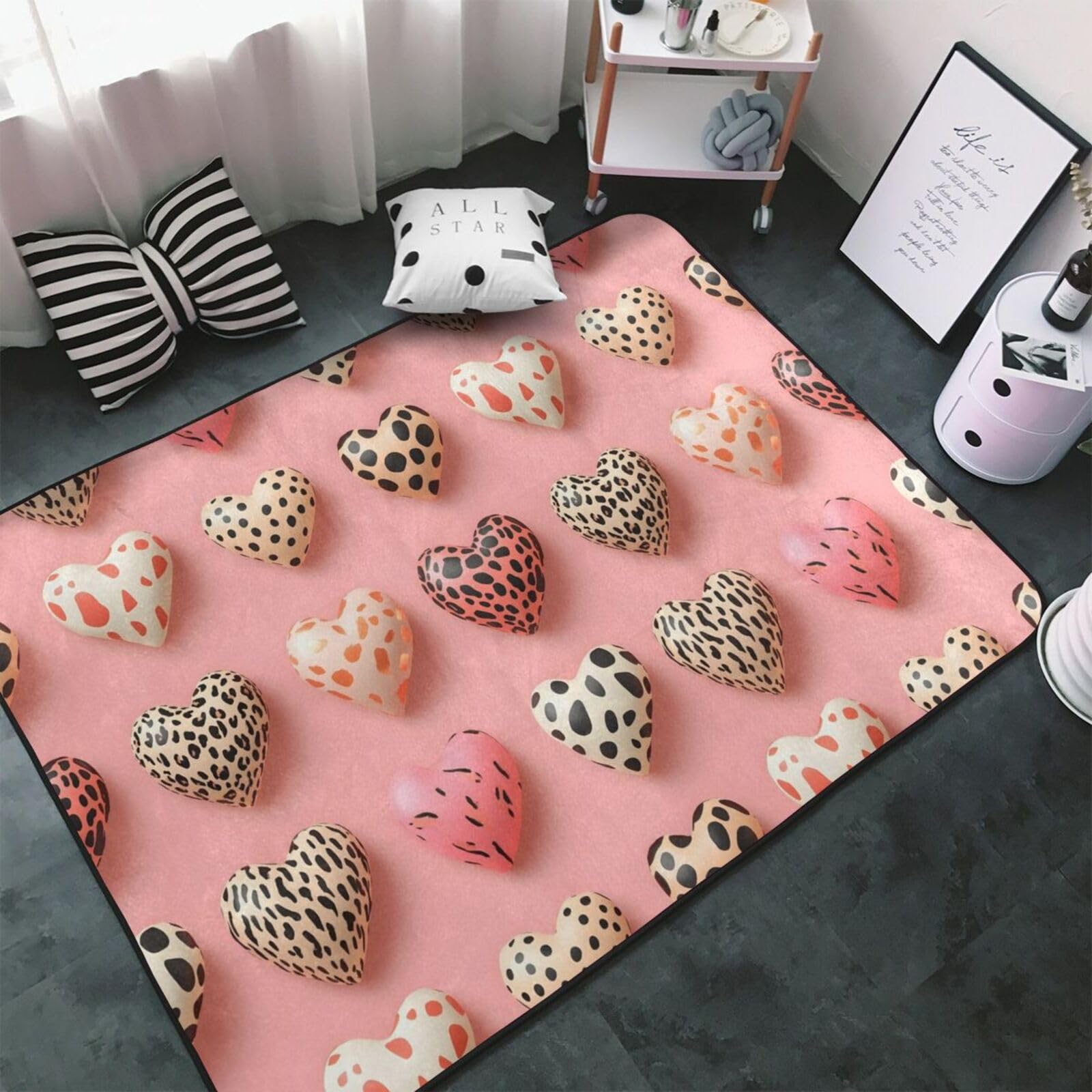 Tapis antidérapant lavable pour salon à pois colorés doux