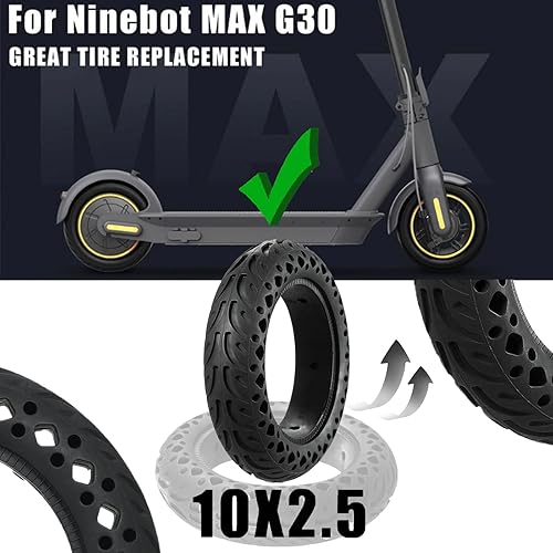 Miniatura 2 de Felixstory Neumático de scooter 6070-6.5 sin cámara 10x2.50 Reemplazo de neumático sólido para Hover 1 Alpha Hiboy MAX3 Segway Ninebot MAX G2 G30LP