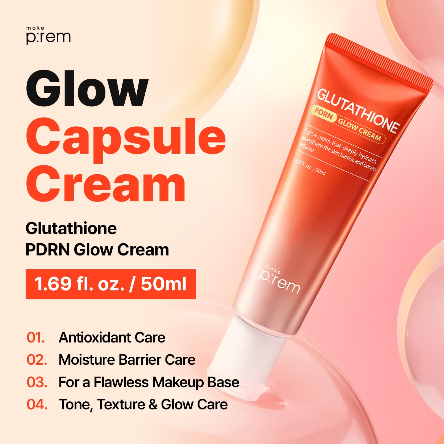 MAKE P:REM Glutathione PDRN Glow Cream, Antioxidant Moisturizer with PDRN Capsules for Radiant and Nourished Skin, All Skin Types, Korean Skin Care, 1.69 fl oz, 50ml : Beauty & Personal Care