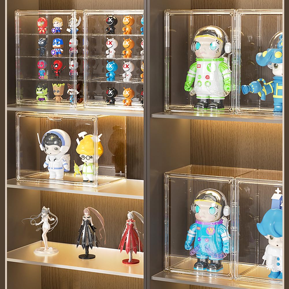 4 Stück Acryl Vitrine Schaukasten Transparent, 40x25x30cm Aufbewahrungsbox Stapelbare Acrylbox Displaybox, Handtaschen Aufbewahrung Organizer, für Buch Spielzeug Kosmetik Schuhe Bücher
