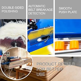 Woodworking Edge Banding Machine Automatic Edge Bander Machine with Double-Side Gluing Dust Extraction Automatic Tape Breaking Adjustable Speed 0-6m/min 110V