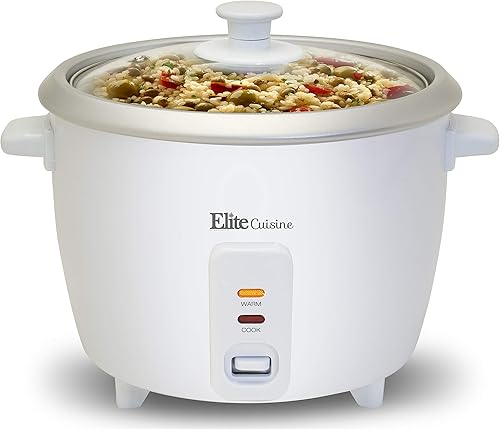 Olla arrocera de 3 tazas Elite Cuisine ERC-008 Maxi-Matic con tapa de vidrio color blanco Sin bandeja para cocción al vapor Blanco