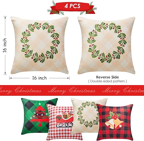 Miniatura 3 de YIYEA Juego de 4 fundas de almohada de Navidad de 20 x 20 pulgadas, fundas de almohada de Navidad para decoraciones de Navidad, funda de cojín a
