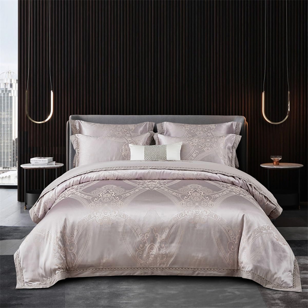 Parure de lit brodée en coton égyptien offrez-vous un sommeil enveloppant couleur champagne