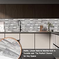 Vista 4 de VAOVI Azulejo de Salpicaduras Autoadhesivo Cocina Piedra Estilo Metro Lineal Mosaico Baño Ducha Pared Impermeable (5 piezas, Gris)