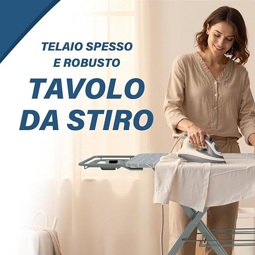 STANEW Table a Repasser 120 x 45 cm,Planche a Repasser Pliable,pour Centrale Vapeur,Système Anti-Fermeture,Hauteur Réglable,avec Housse en 100% Coton,Support de Fer Intégré, Pieds Antidérapants(Gris) - 7